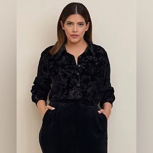 torrid Black Velvet Button-Down Shirt